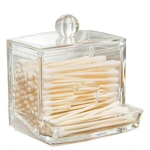 Cotton Swab Holder, Modern Clear Qtip Holder with Lid Cotton Swab Dispenser